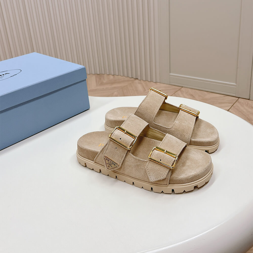 PRADA Suede strap slides